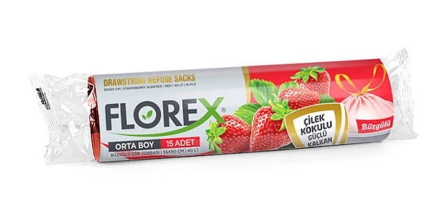 FLODEX BÜZGÜLÜ ÇÖP TORBASI ÇİLEK KOKULU ORTA BOY 25*120